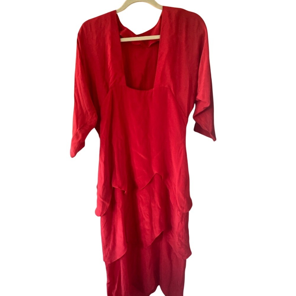 Vintage Silk Red Evening Midi Dress Jackie "O" Houston Couture Black-Owned Label